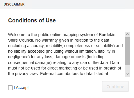 Example of the GIS Conditions of Use disclaimer