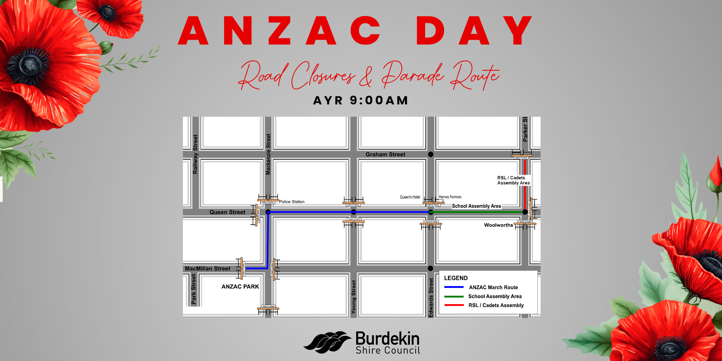 Anzac day road closure and parade route ayr2024
