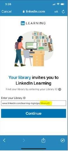 Image of Library ID request page in LinkedIn Learning app