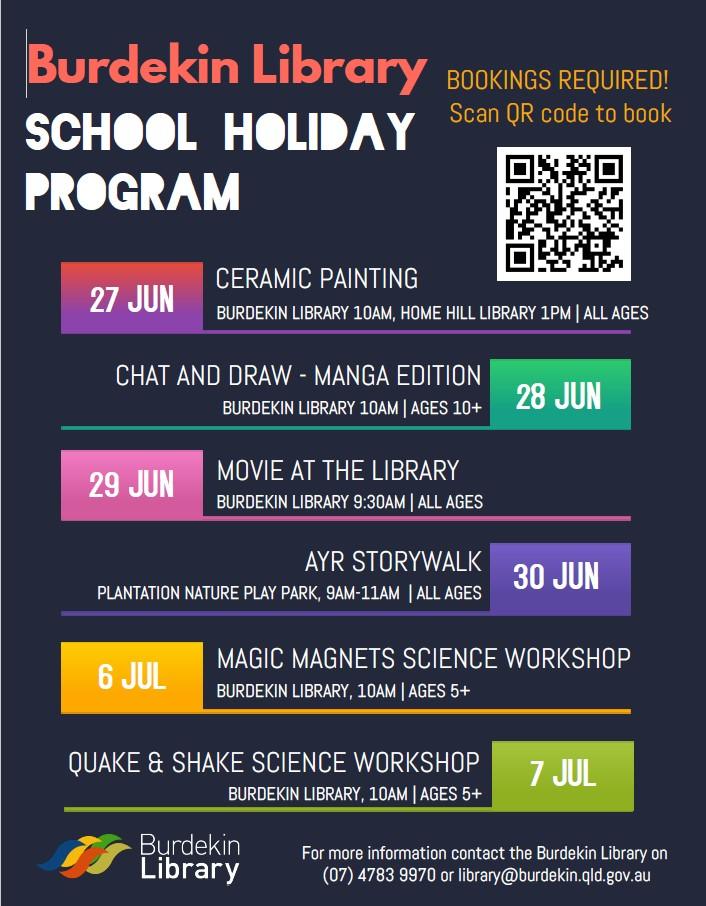 Image of holiday program poster for June July 2022 school holidays