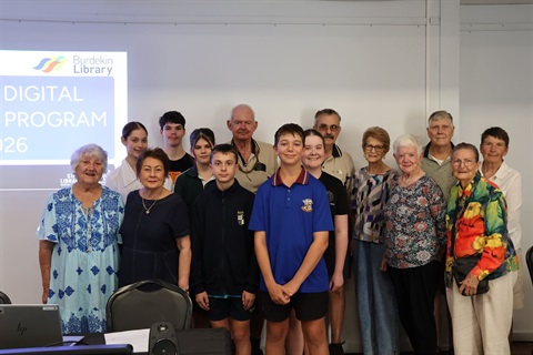 Mayor Pierina Dalle Cort with participants and mentors from the Young Digital Mentors Program